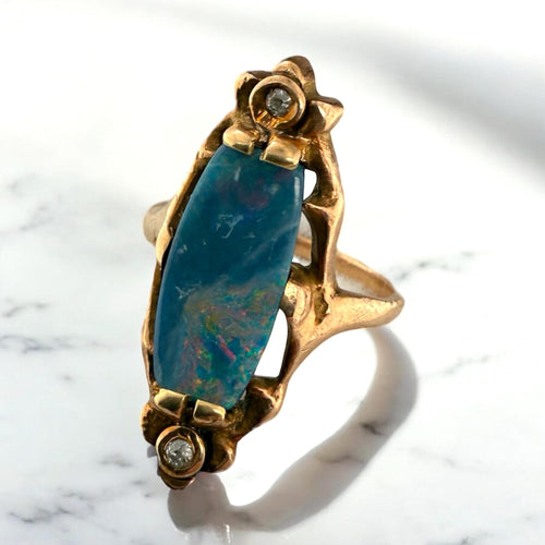 Vintage Victorian Era Opal & Diamond Cocktail Ring