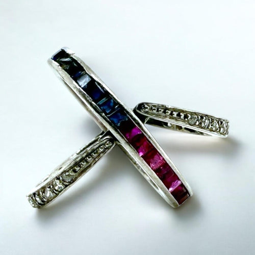 Vintage Art Deco Day & Night  Platinum Eternity Band Sapphire / Ruby