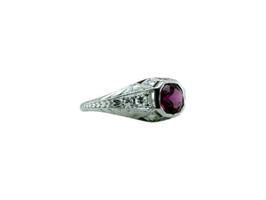 Platinum Art Deco Rhodolite Garnet & Diamond Solitaire Ring