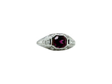 Platinum Art Deco Rhodolite Garnet & Diamond Solitaire Ring