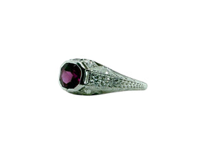 Platinum Art Deco Rhodolite Garnet & Diamond Solitaire Ring