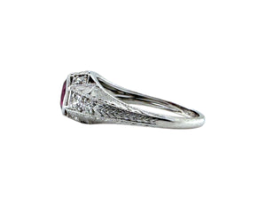 Platinum Art Deco Rhodolite Garnet & Diamond Solitaire Ring