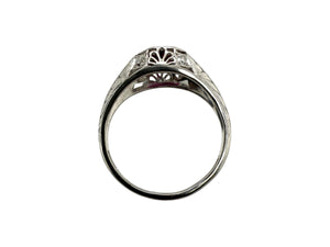 Platinum Art Deco Rhodolite Garnet & Diamond Solitaire Ring