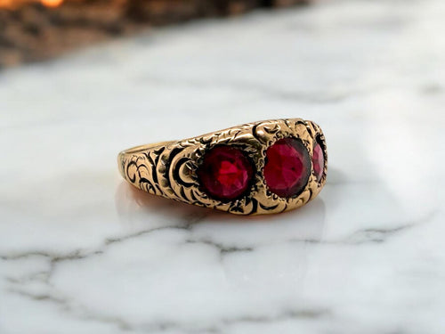 Vintage Victorian Era Red Gemstone Ring 10K Rose Gold