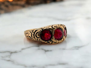 Vintage Victorian Era Red Gemstone Ring 10K Rose Gold