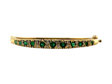 Vintage Emerald & Diamond Bangle Bracelet 14K Yellow Gold