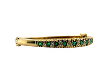 Vintage Emerald & Diamond Bangle Bracelet 14K Yellow Gold