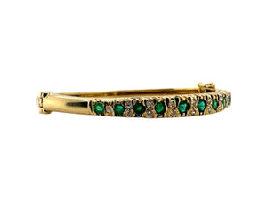 Vintage Emerald & Diamond Bangle Bracelet 14K Yellow Gold