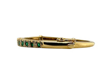 Vintage Emerald & Diamond Bangle Bracelet 14K Yellow Gold