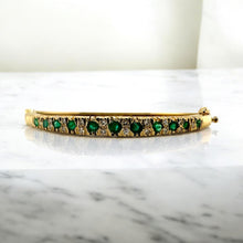 Vintage Emerald & Diamond Bangle Bracelet 14K Yellow Gold