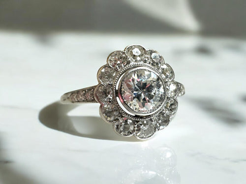 Vintage Edwardian Era Two Toned Diamond Halo Ring