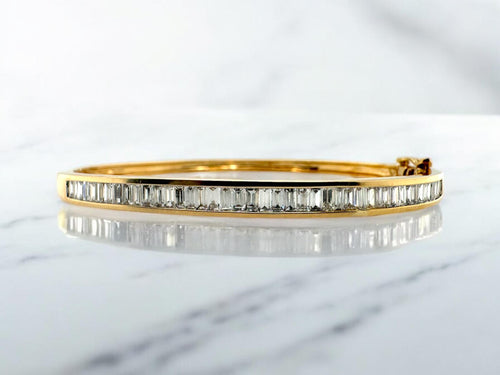 Vintage 3 Carat Diamond Bangle Bracelet 14K Yellow Gold