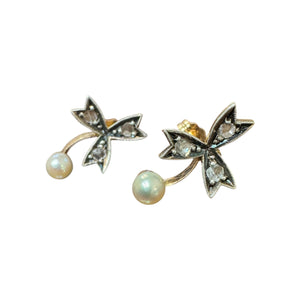 Vintage Georgian Era Clover Rose Cut Diamond & Pearl Earrings