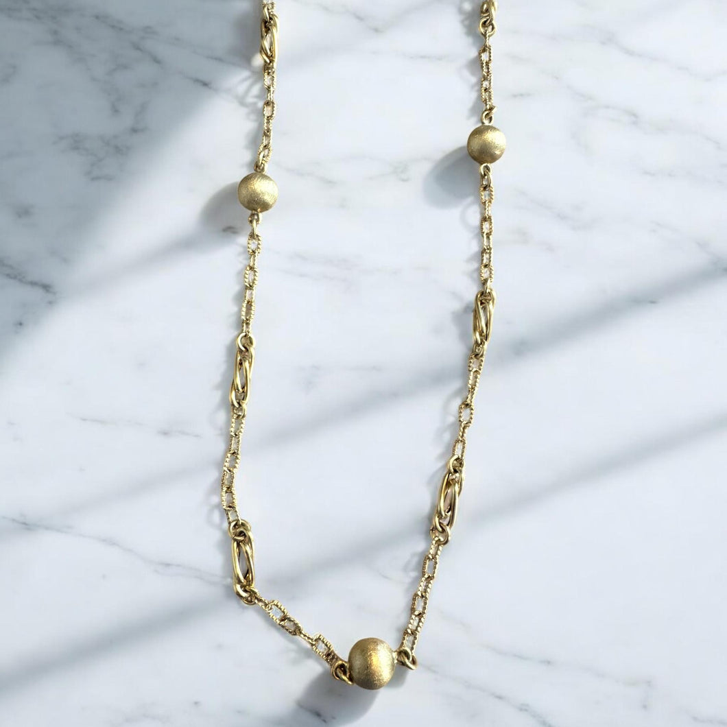 Unique Brushed Finished 32 Inch Gold Necklace