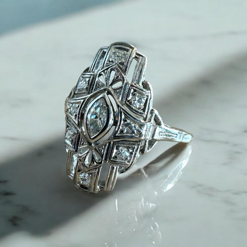 Vintage Platinum Diamond Filigree Cocktail Ring