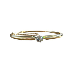 Vintage Old European Cut Diamond Yellow Gold Bangle Bracelet