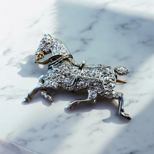 Vintage Diamond Horse Brooch Platinum & 18K