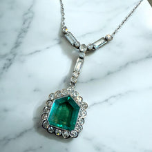 Vintage Art Deco Era Colombian Emerald & Diamond Necklace
