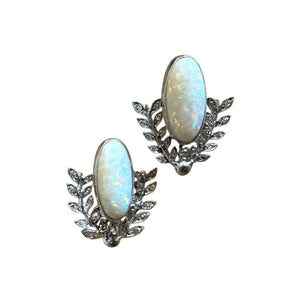 Vintage Platinum Opal & Diamond Stud Earrings