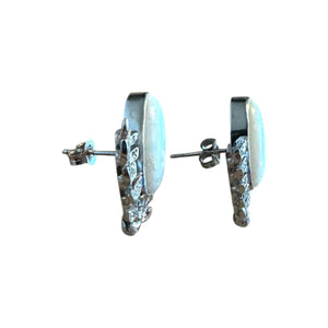 Vintage Platinum Opal & Diamond Stud Earrings