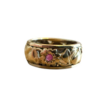 Vintage Rose Gold Ruby Eternity Band Bells & Flowers Size 5