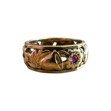 Vintage Rose Gold Ruby Eternity Band Bells & Flowers Size 5