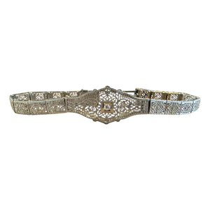 Vintage Art Deco White Gold Filigree Diamond Bracelet