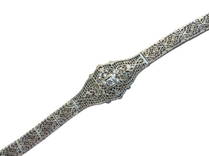 Vintage Art Deco White Gold Filigree Diamond Bracelet