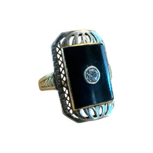 Vintage Onyx & Diamond Two Toned Gold Cocktail Ring