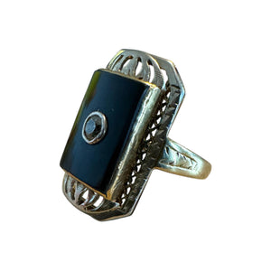 Vintage Onyx & Diamond Two Toned Gold Cocktail Ring