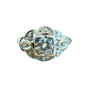 Dainty Vintage Art Deco Platinum Diamond Ring