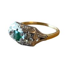 Vintage Two Toned Emerald & Diamond Three Stone Ring