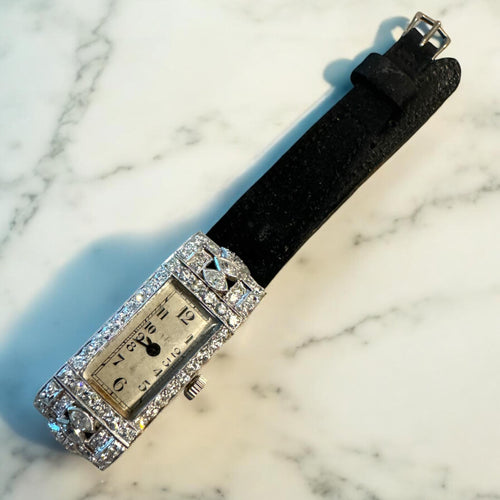 Vintage Platinum 1.5 Carat Diamond Watch On Velvet Watch Strap