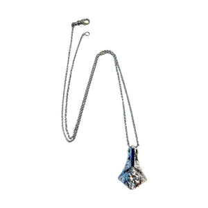 Vintage Old European Cut Diamond & Sapphire Drop Pendant Necklace