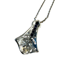 Vintage Old European Cut Diamond & Sapphire Drop Pendant Necklace