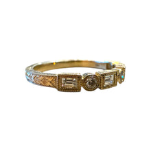 Antique Style Engraved Diamond Wedding Band 14K Yellow Gold