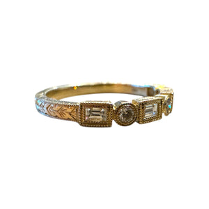 Antique Style Engraved Diamond Wedding Band 14K Yellow Gold