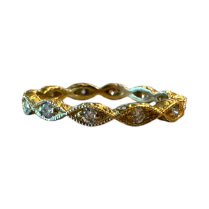 Antique Style Engraved Eternity Diamond Wedding Band 14K Yellow Gold
