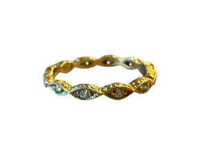 Antique Style Engraved Eternity Diamond Wedding Band 14K Yellow Gold