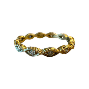 Antique Style Engraved Eternity Diamond Wedding Band 14K Yellow Gold