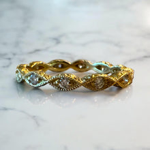 Antique Style Engraved Eternity Diamond Wedding Band 14K Yellow Gold