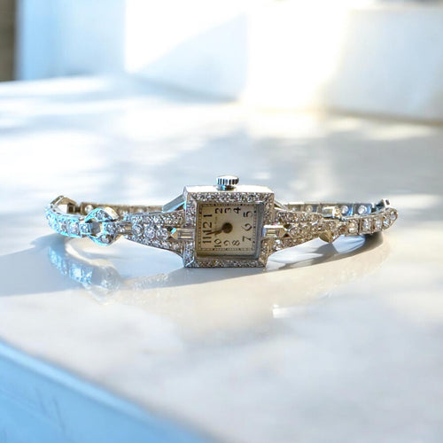 Vintage Platinum 2 Carat Old Cut Diamond Watch