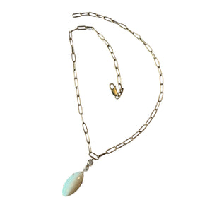 Yellow Gold Opal & Diamond Paperclip Chain Necklace