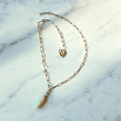 Yellow Gold Opal & Diamond Paperclip Chain Necklace