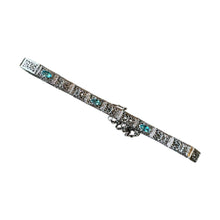 Vintage Art Deco Aquamarine Filigree Bracelet 10K White Gold