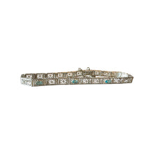 Vintage Art Deco Aquamarine Filigree Bracelet 10K White Gold