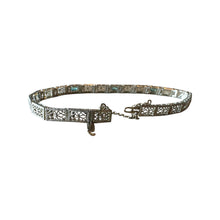 Vintage Art Deco Aquamarine Filigree Bracelet 10K White Gold