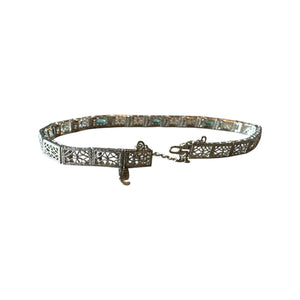 Vintage Art Deco Aquamarine Filigree Bracelet 10K White Gold