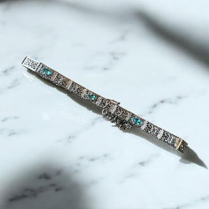Vintage Art Deco Aquamarine Filigree Bracelet 10K White Gold