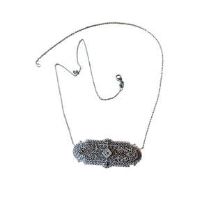 Vintage Filigree Brooch Conversion Necklace 14K White Gold